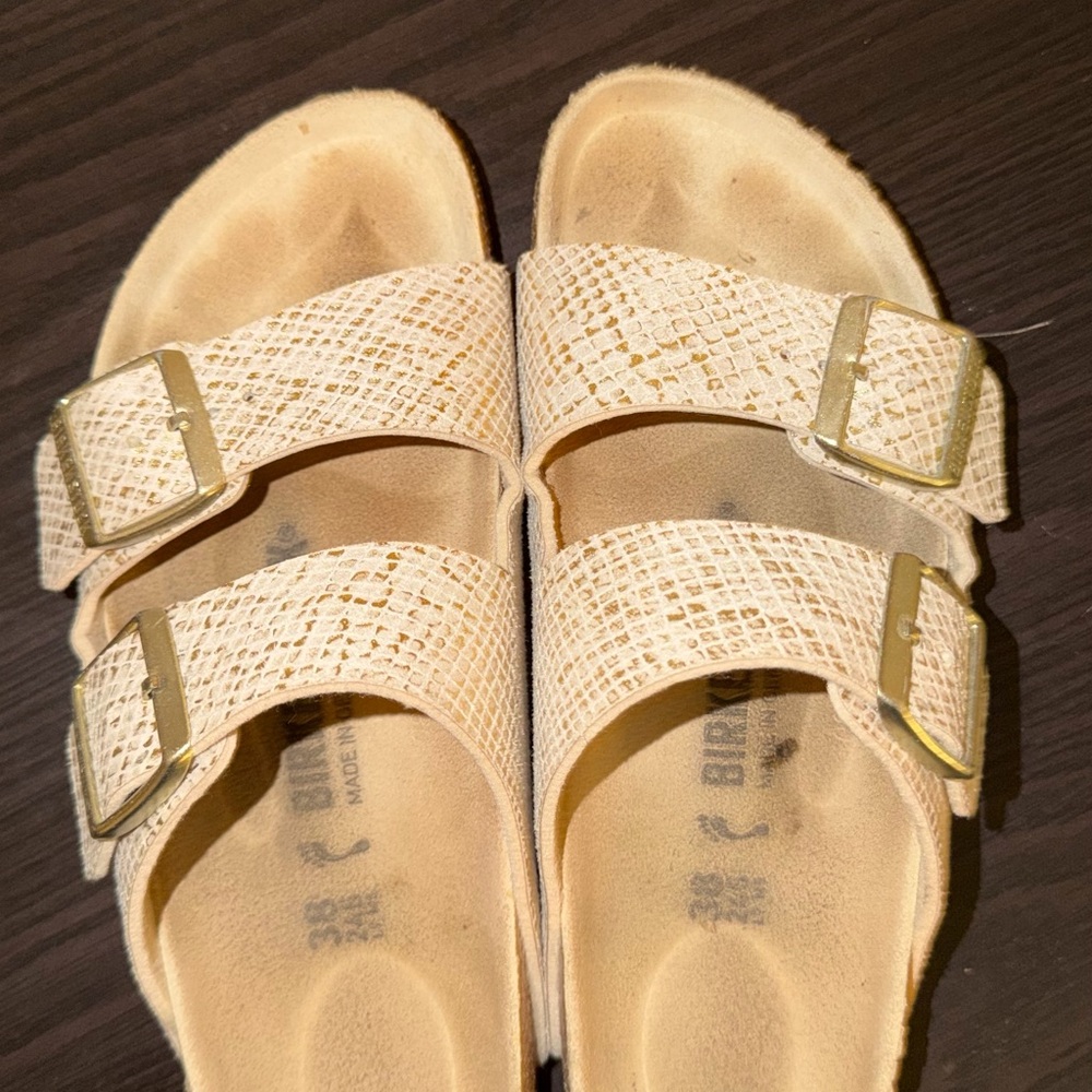 Birkenstock Arizona Sandals Beige Snakeskin Embossed